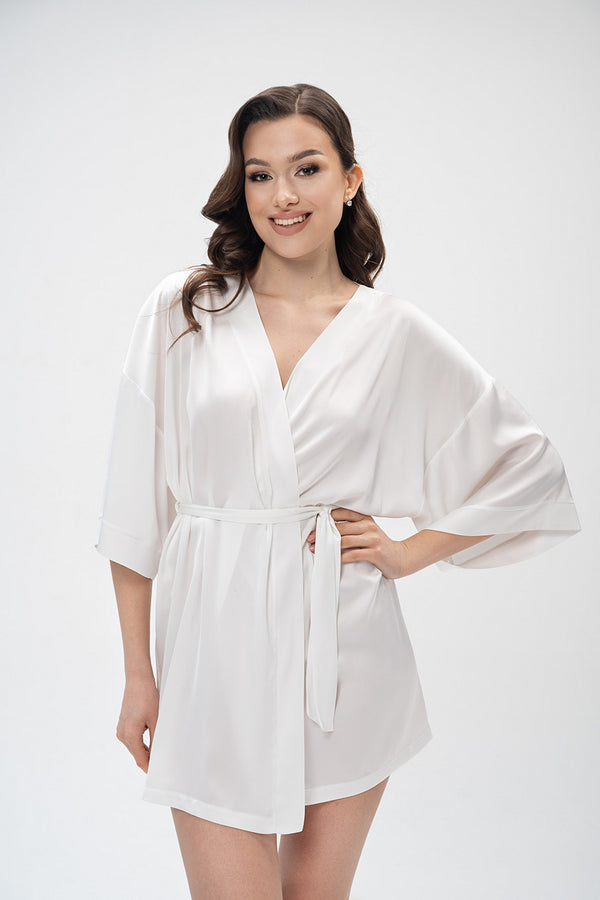 Короткий халат-кимоно 2405 ecru