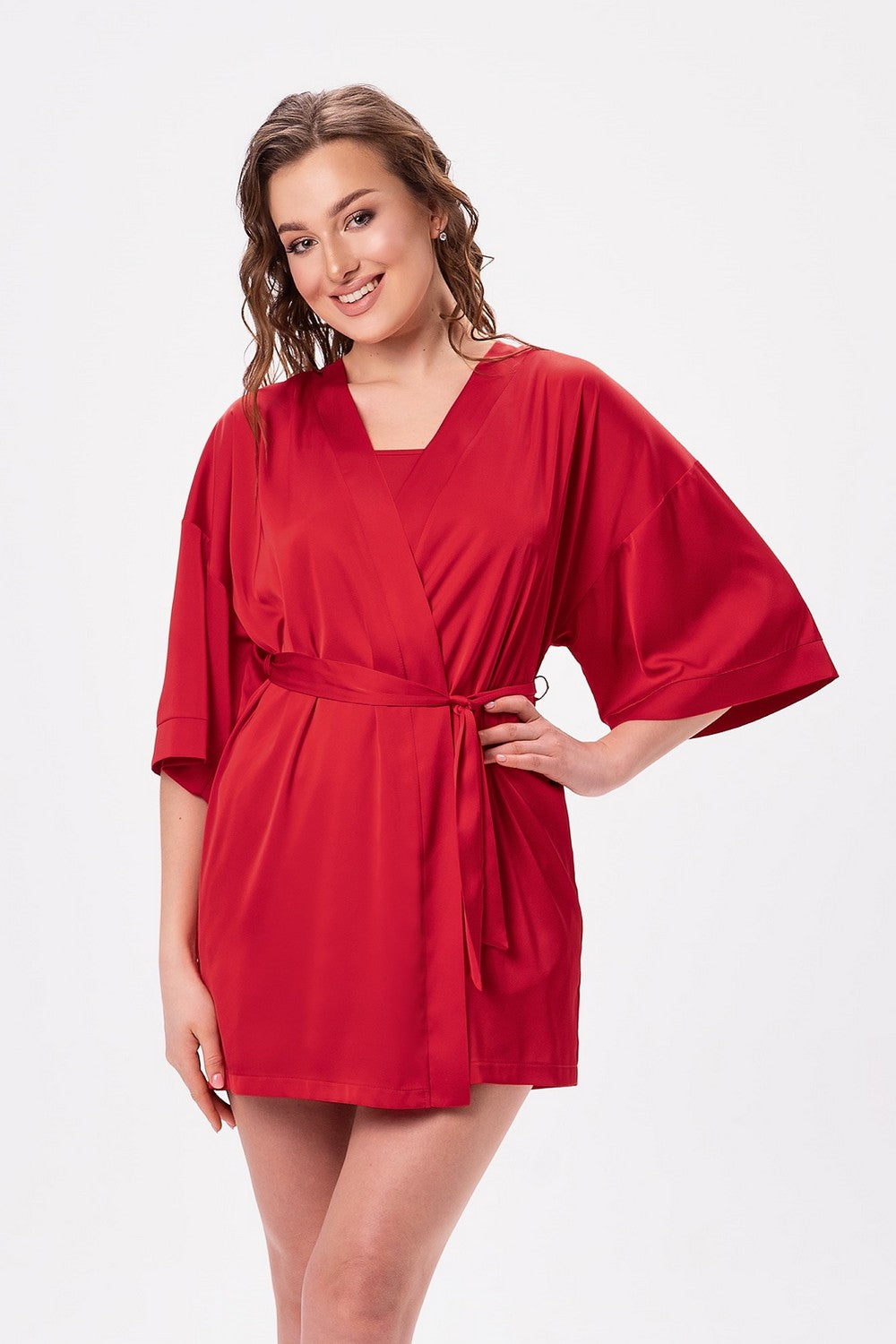 Короткий халат кимоно 2405 red