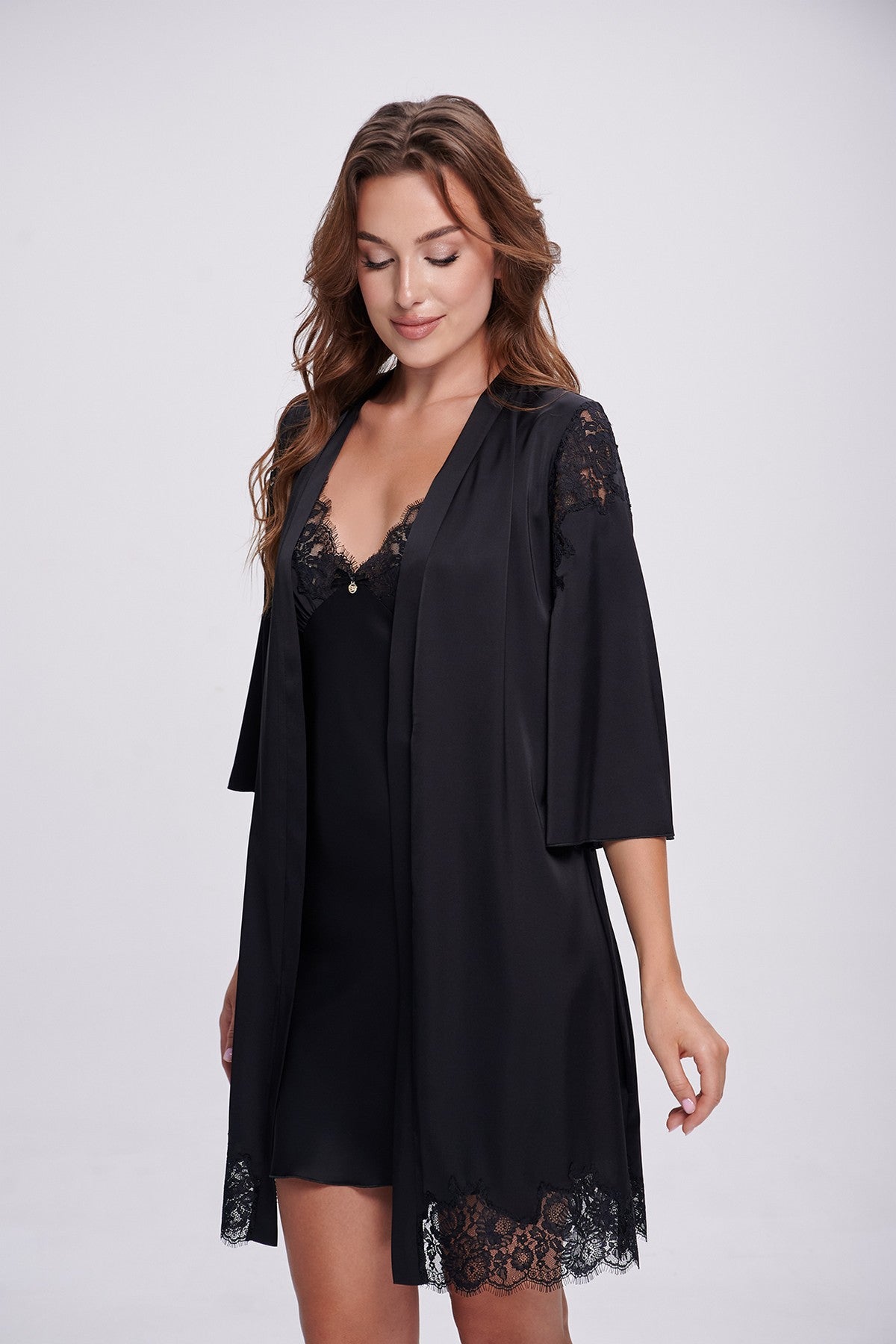 Атласний халат 2700/1 black