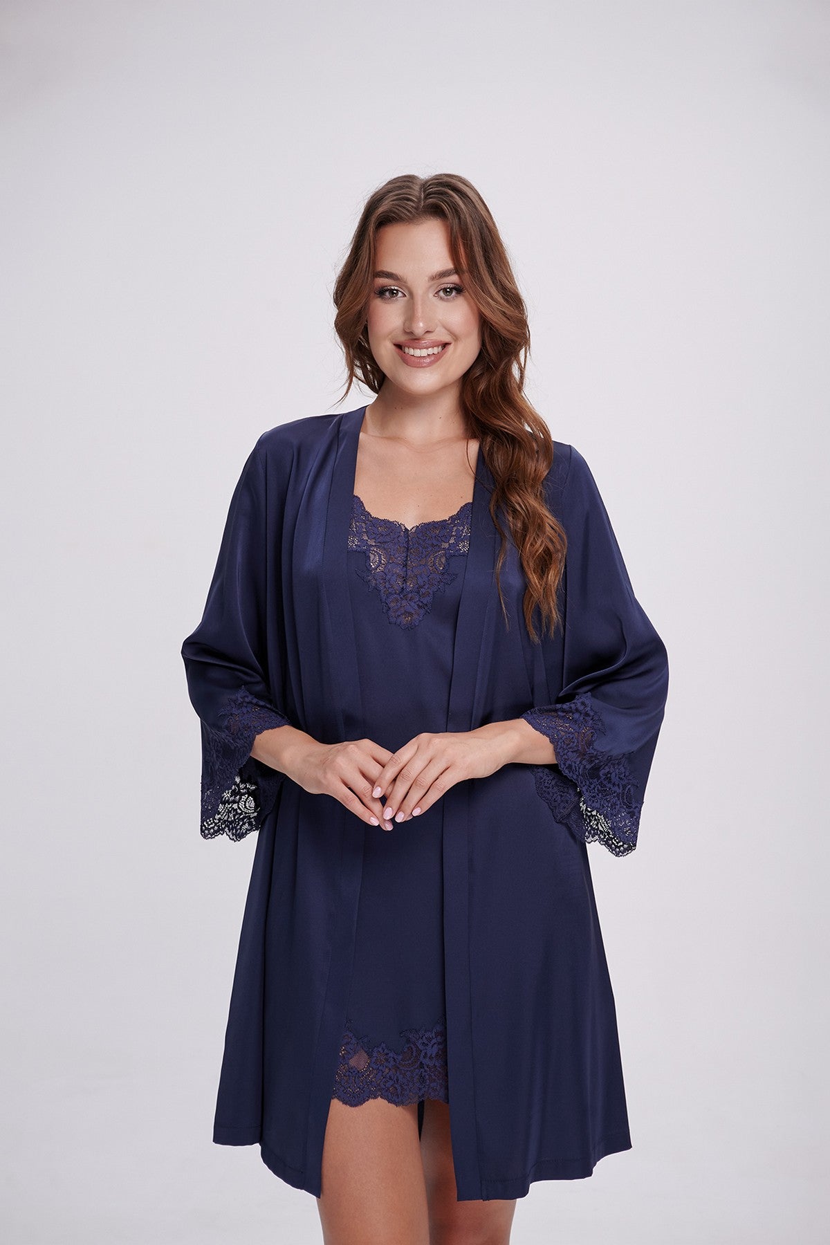 Халат с кружевом 2701/1 navy blue