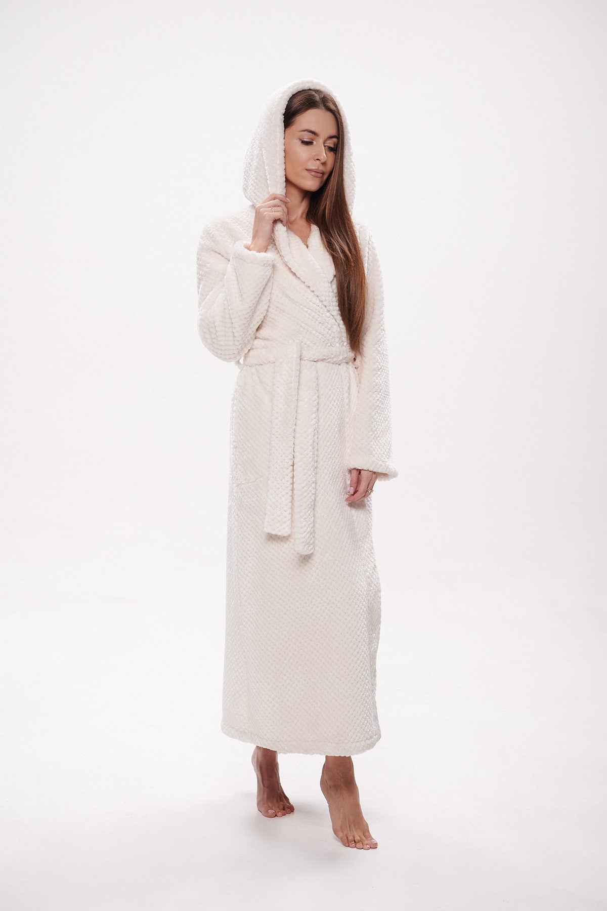 Подовжений халат з велсофту 2724 ecru