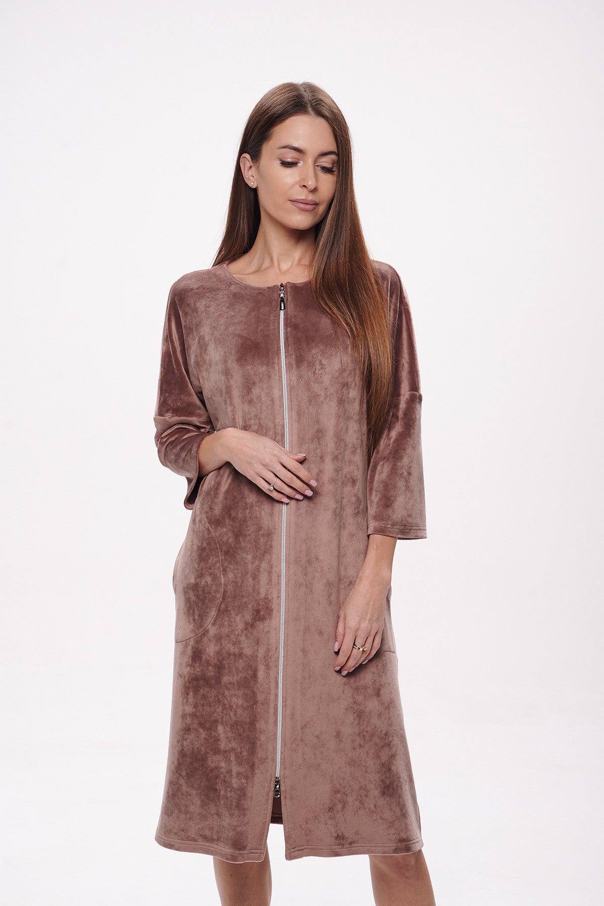 Велюровый халат на молнии 1200 cinnamon