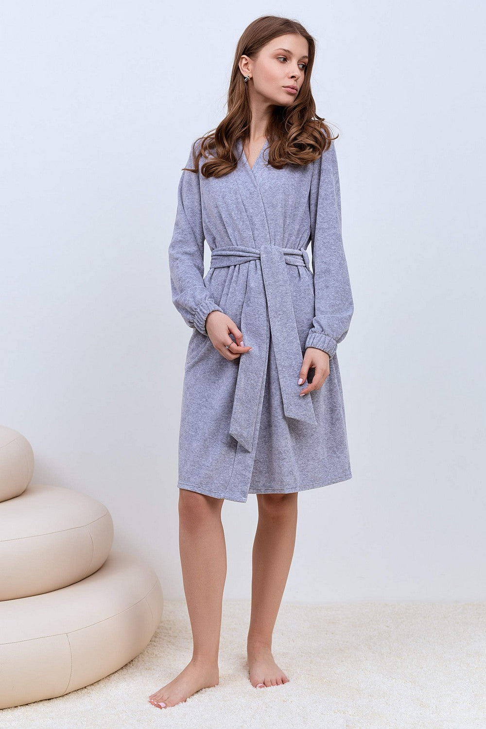 Велюровый халат VL-5910G grey melange