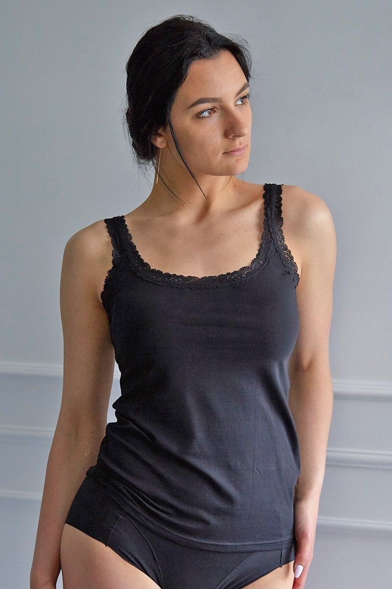 Бавовняна майка з мереживною тасьмою 45353 Camiseta IM