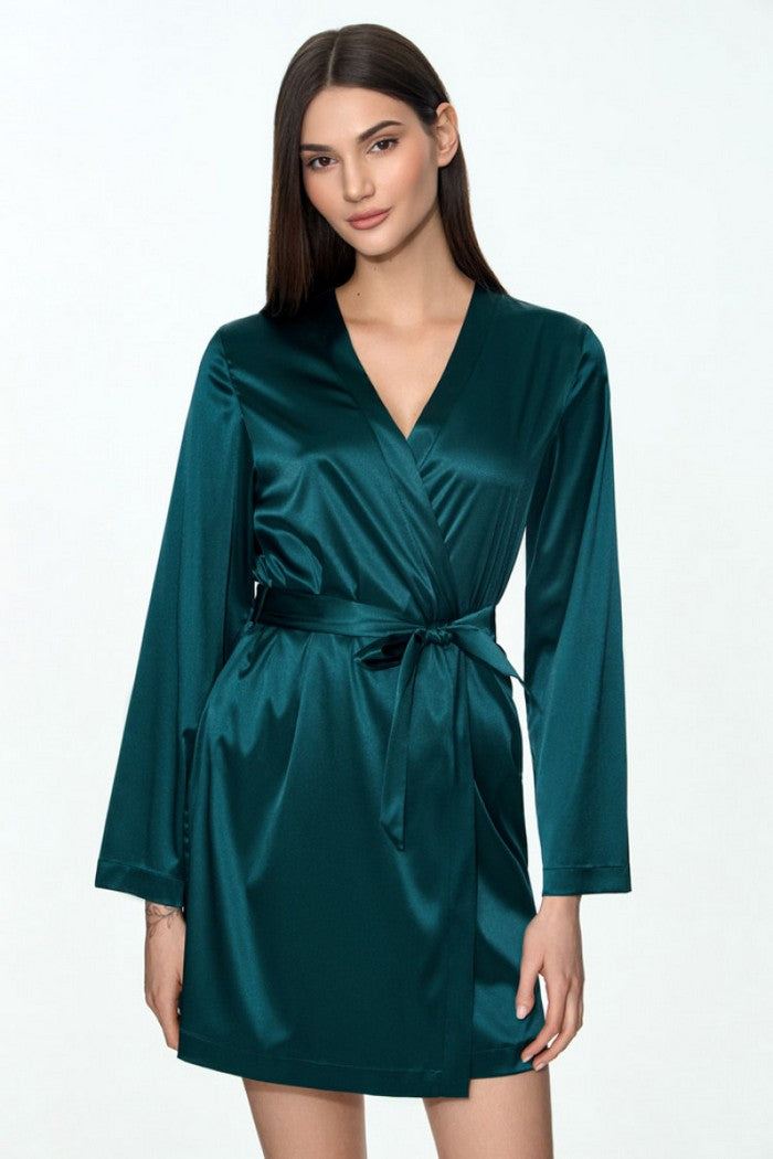 Халат з атласу 4105/84 Vivien teal Jasmine lingerie