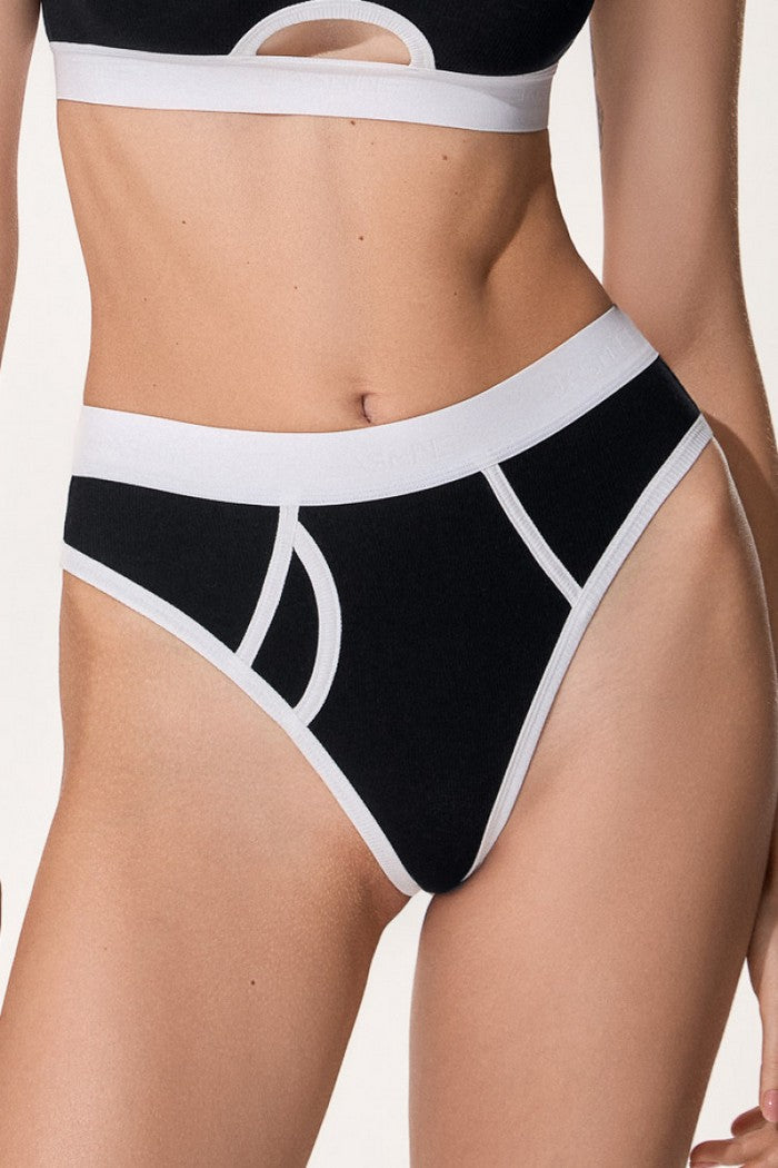 Трусики стрінги з бавовни 5106/34 Evison black/milk Jasmine lingerie