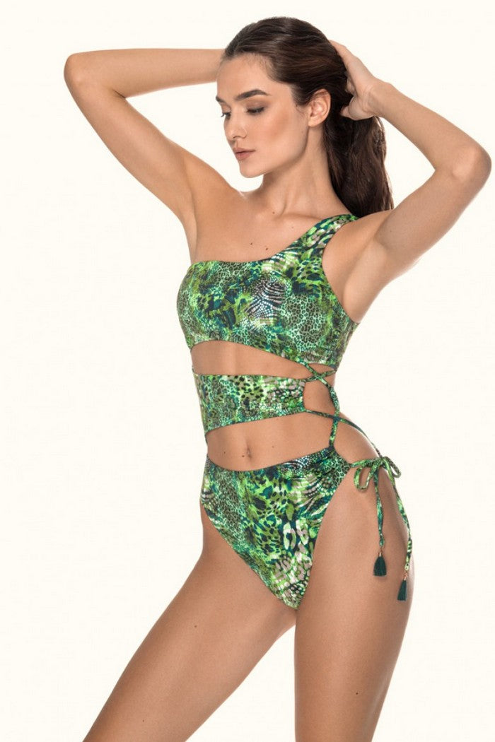 Сдельный купальник на одно плече 6511/65 Stefania green