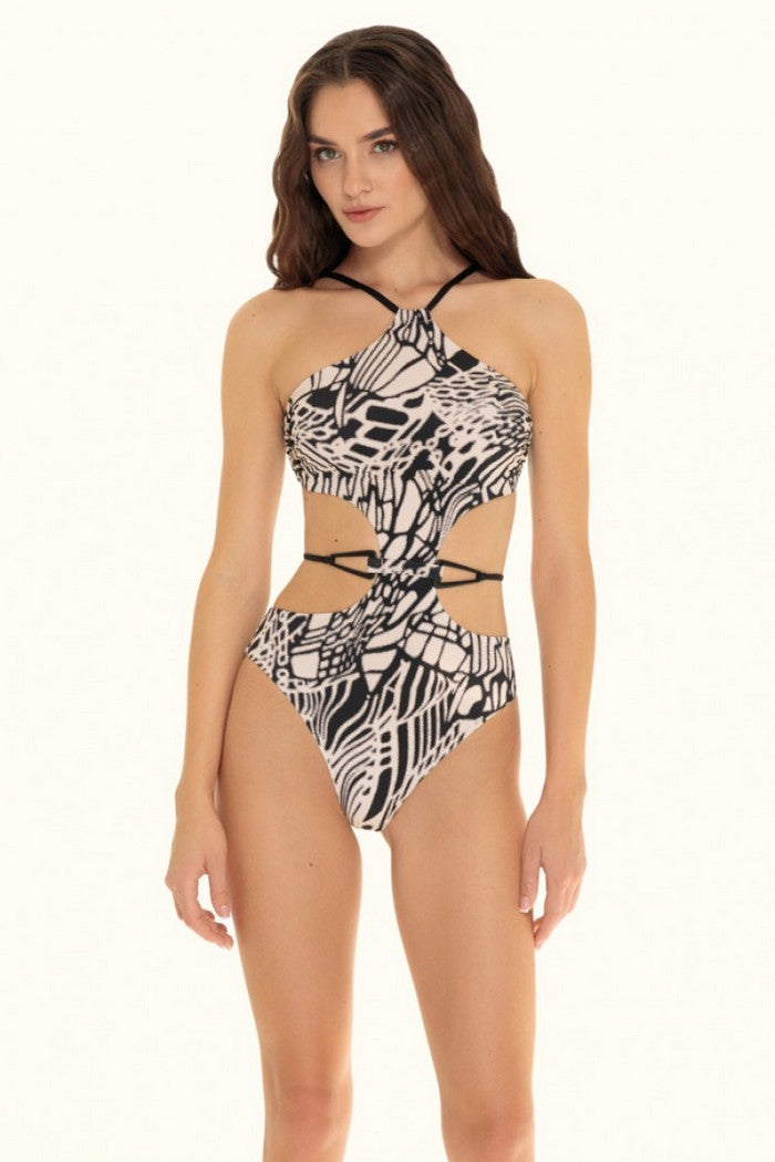 Сдельный купальник с принтом 6515/68 Elias beige/black