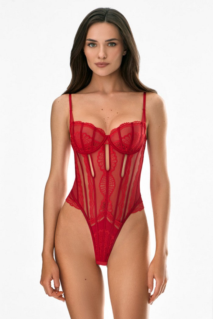 Боді-стрінг із мережива 8907/37 Jessika red Jasmine lingerie