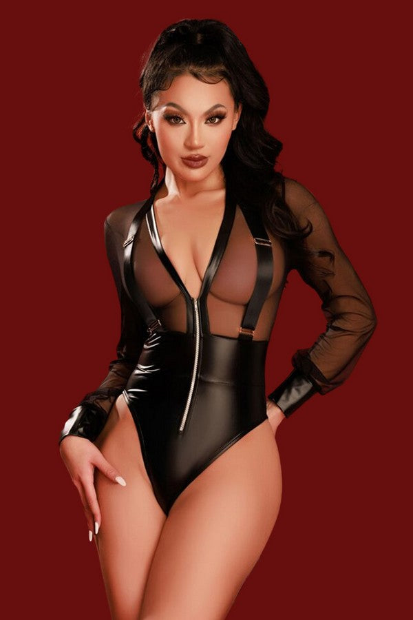 Боди-стринг на молнии Импульсивная Амалия black