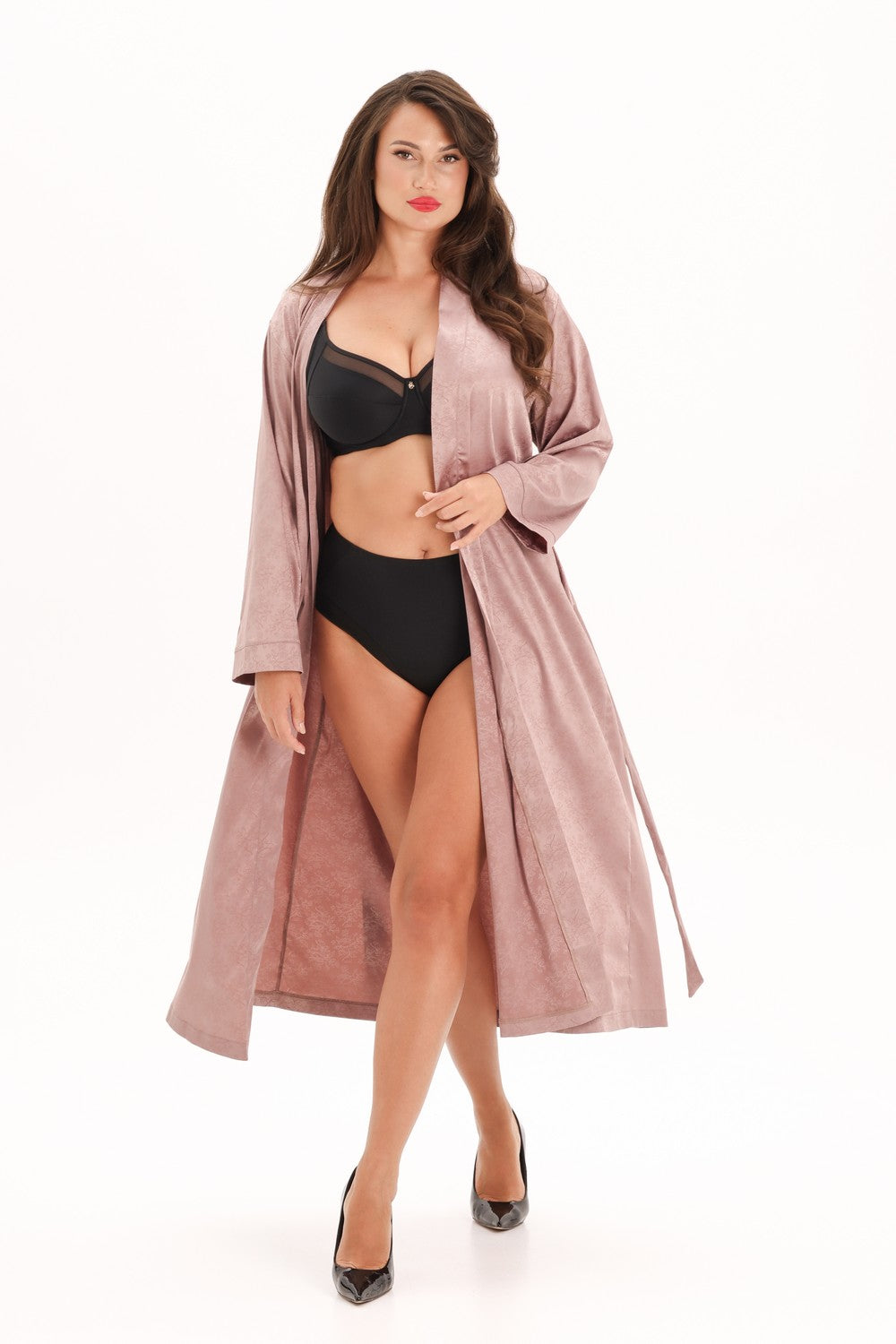 Атласный халат с цветами 8250.3 mokko