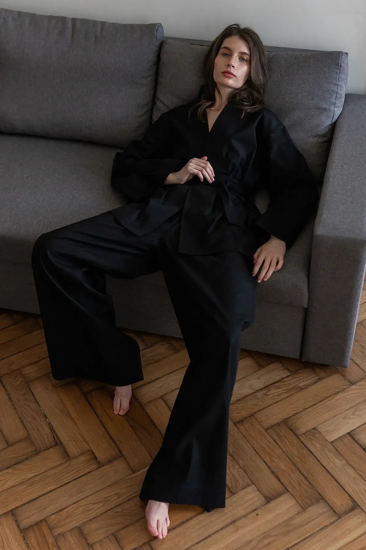 Льняная блуза-кимоно Black LN0071-16-60