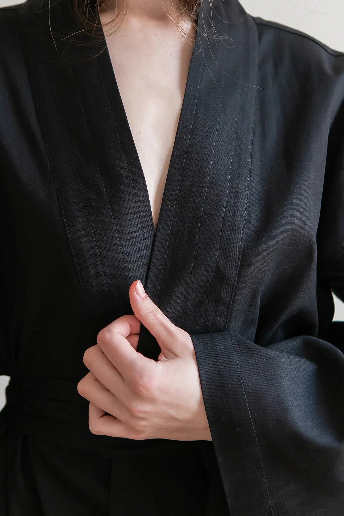 Льняная блуза-кимоно Black LN0071-16-60