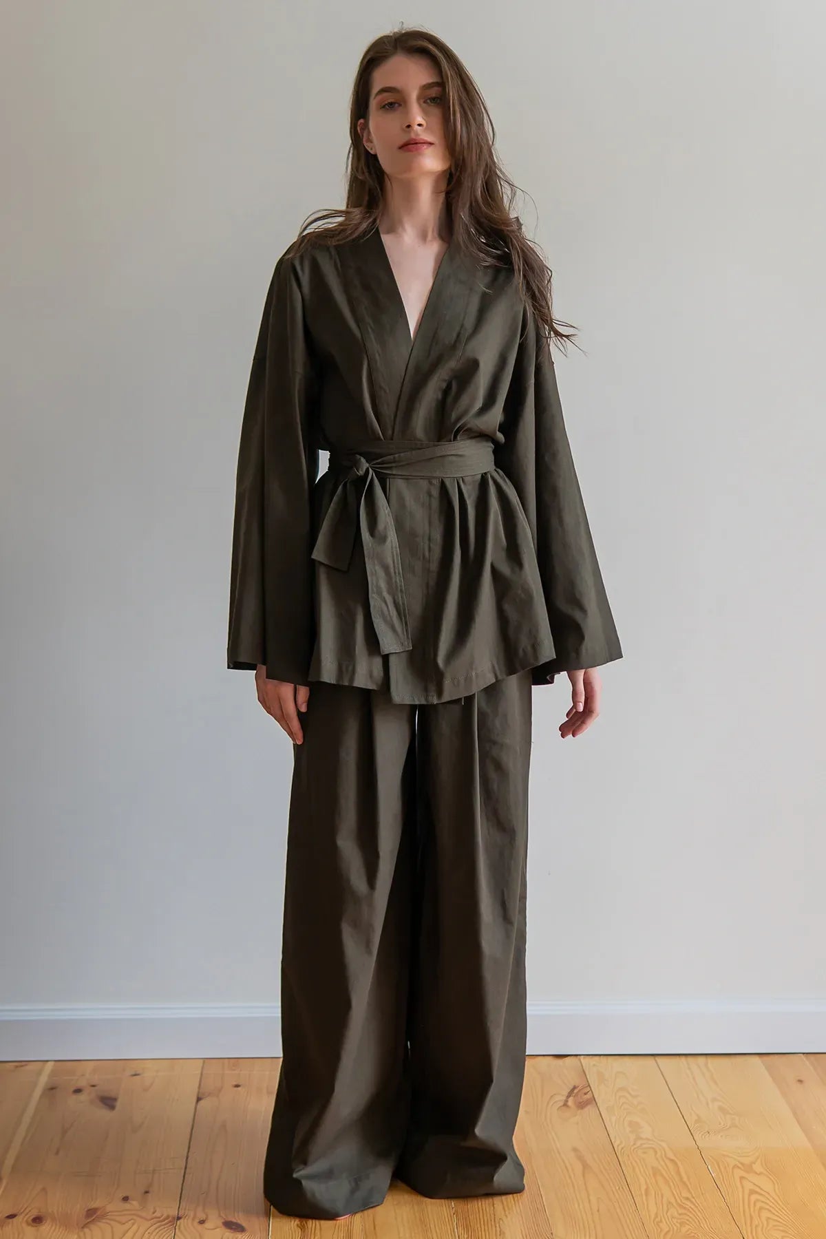 Льняная блуза-кимоно Military LN0071-15-60