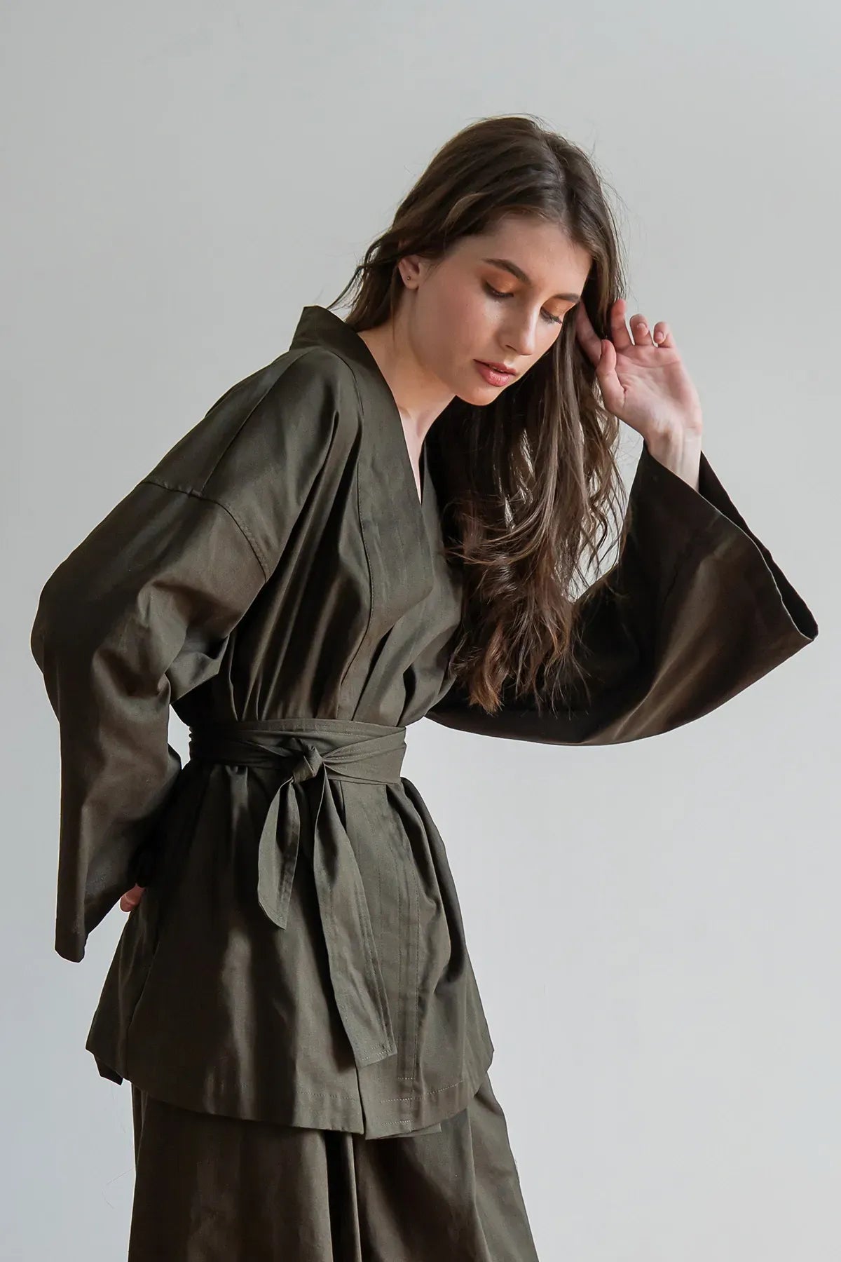 Льняная блуза-кимоно Military LN0071-15-60