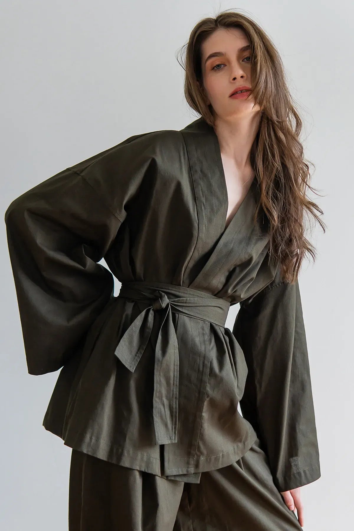 Льняная блуза-кимоно Military LN0071-15-60