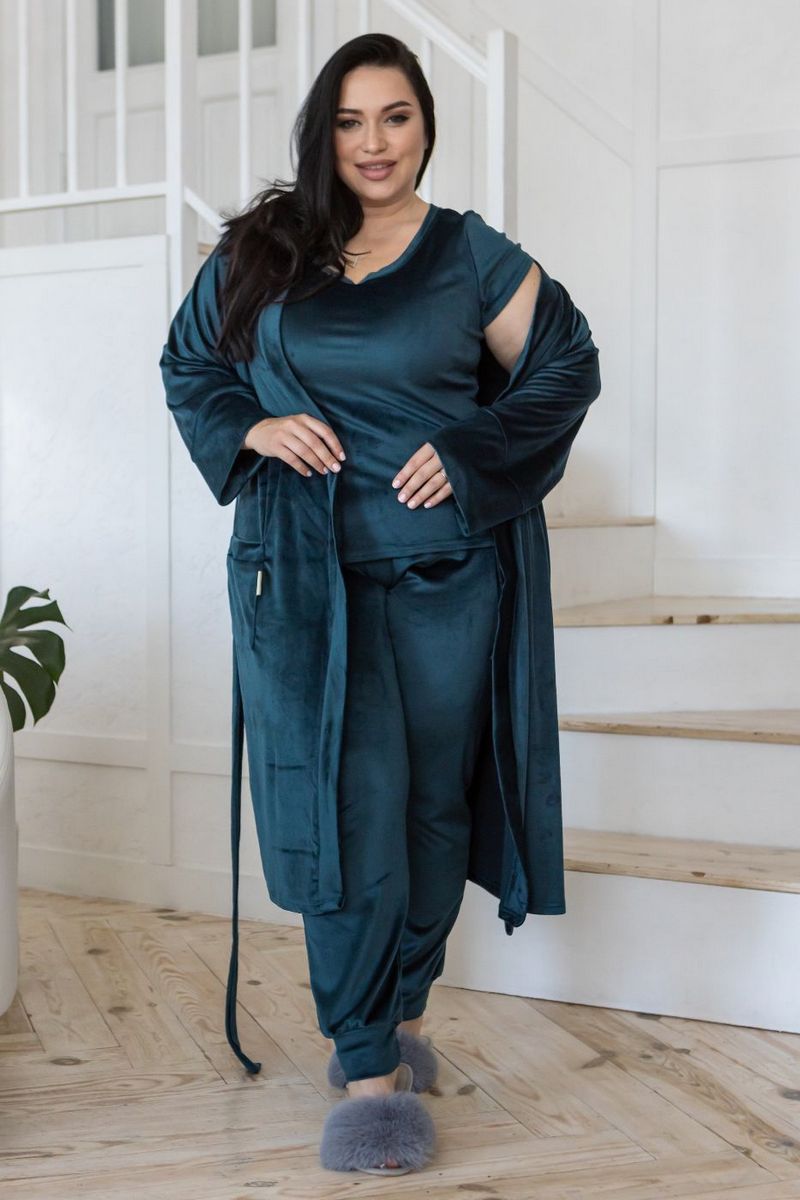 Велюровый комплект для дома Кб1580 dark green