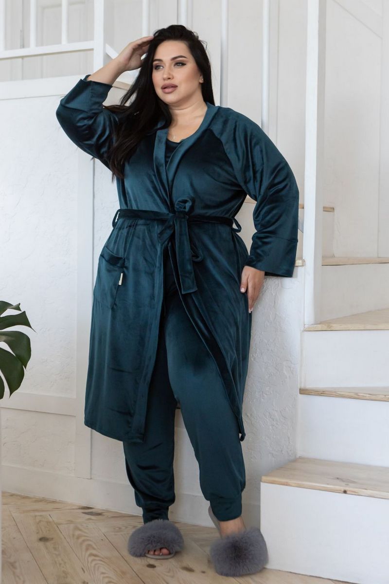 Велюровый комплект для дома Кб1580 dark green