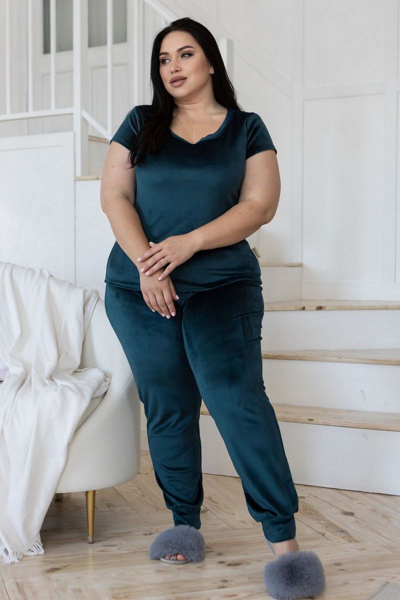 Велюровый комплект для дома Кб1580 dark green