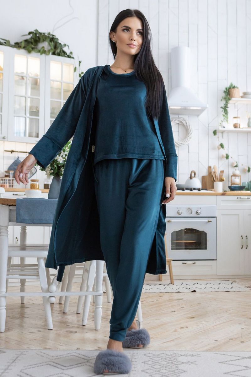 Велюровый комплект для дома Кб1580 dark green