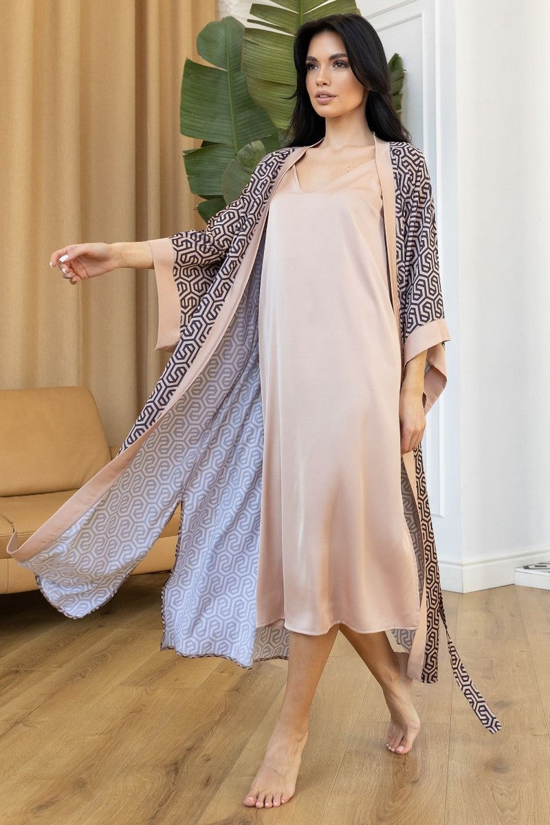 Шелковый комплект для дома Кб199н beige/print