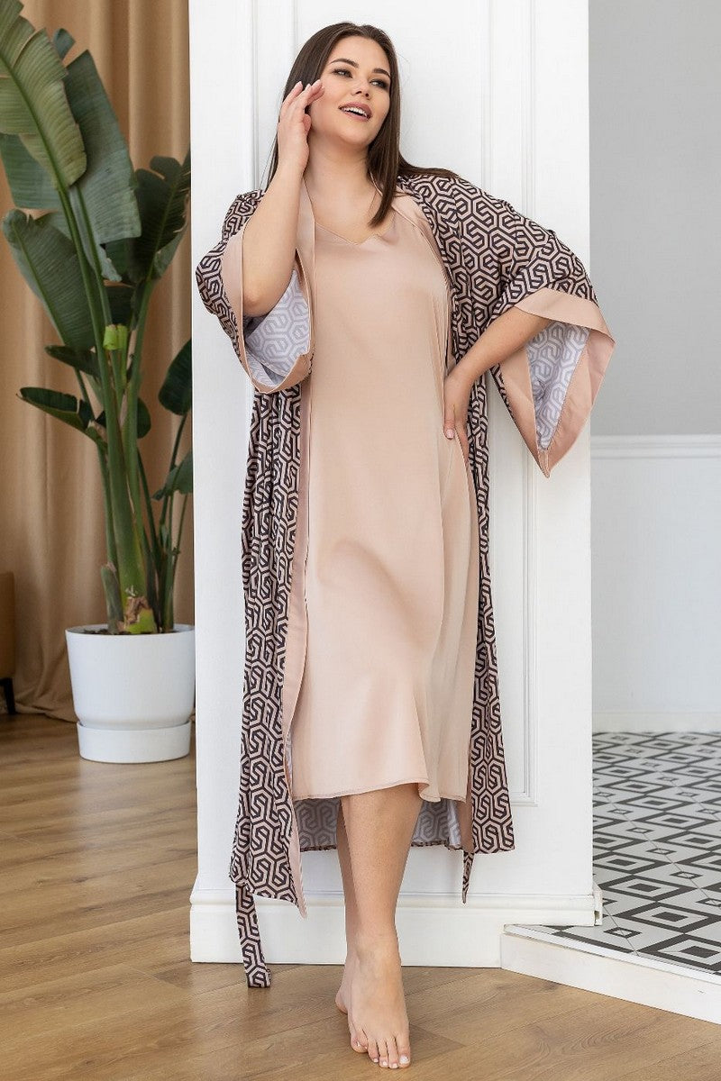 Шелковый комплект для дома Кб199н beige/print