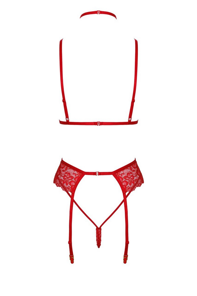 Кружевной комплект с лентой Kissable Bondage Kiss Set red