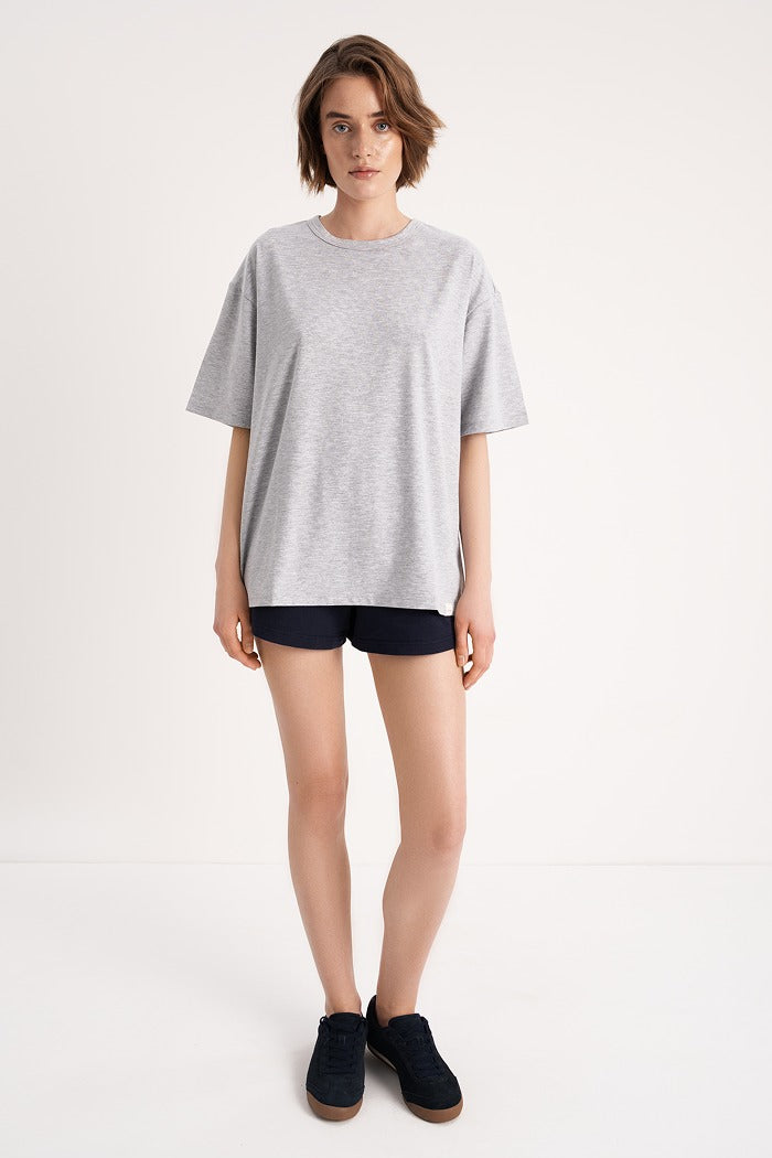 Хлопковая футболка оверсайз L035 Rossy light melange