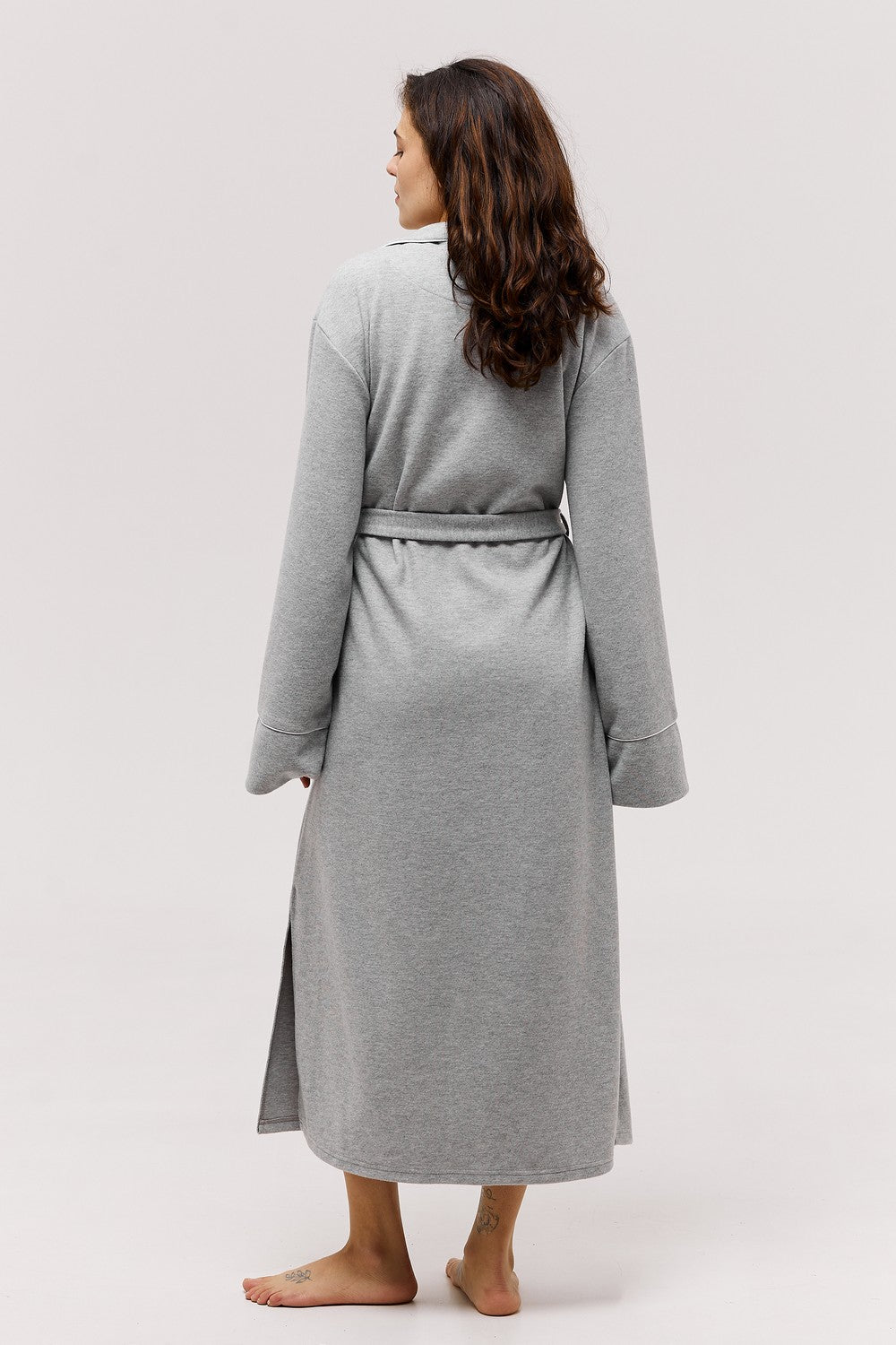 Длинный халат с карманами LP-025 light grey