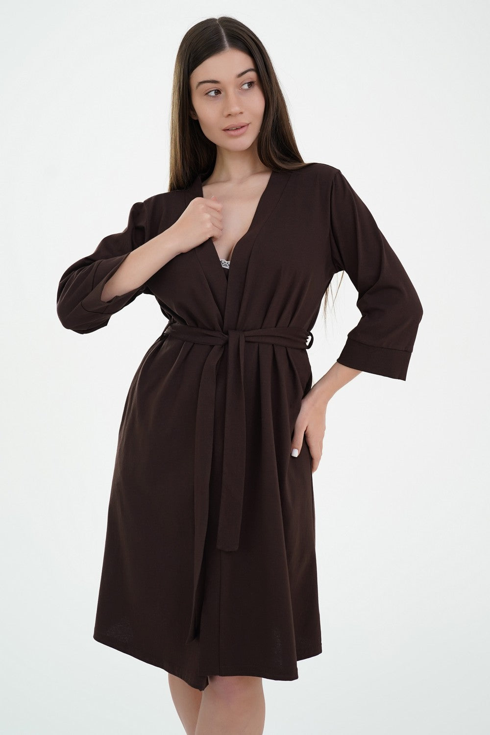 Бавовняний халат для вагітних 25316 chocolate