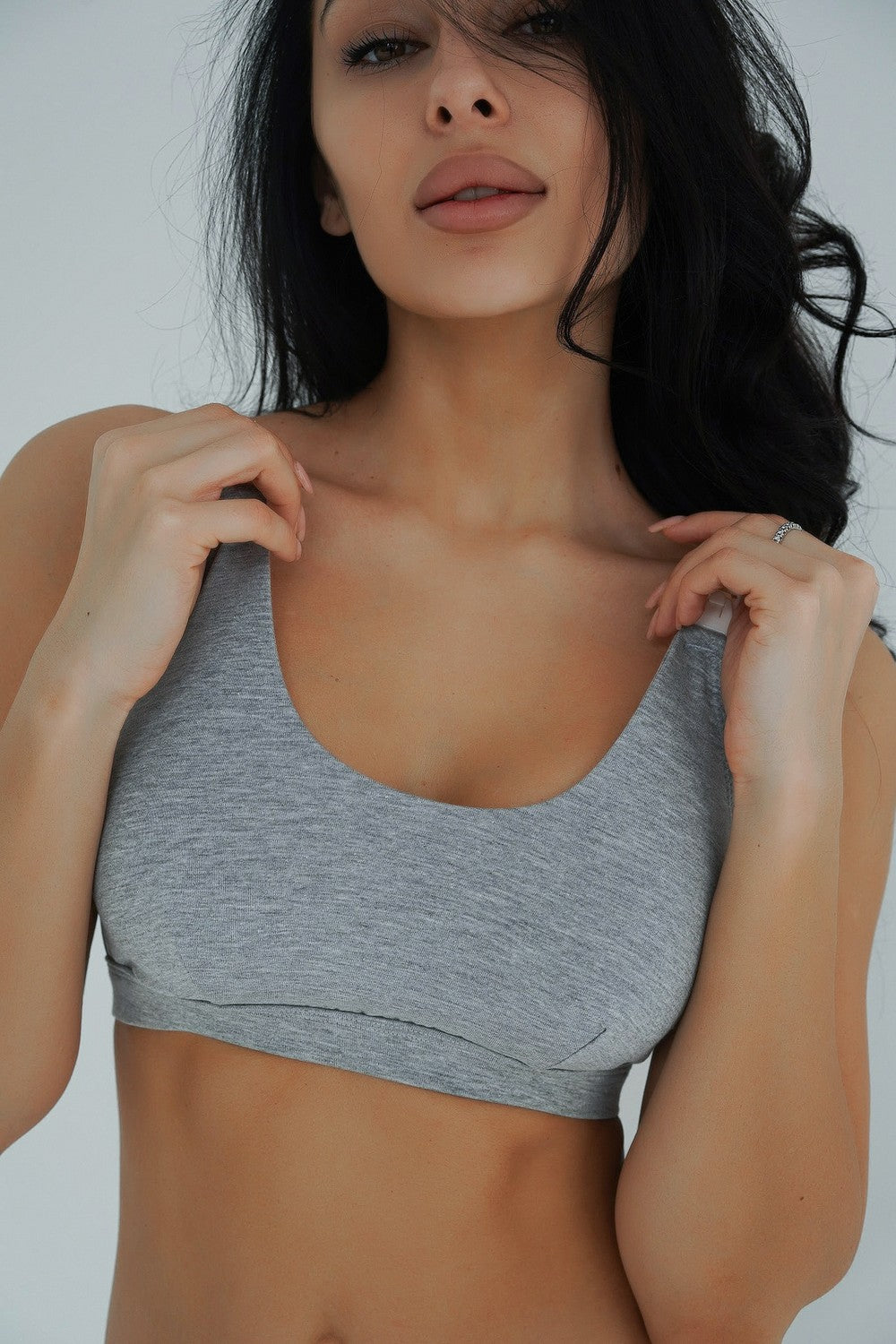 Хлопковый топ для кормящих мам 822 gray melange