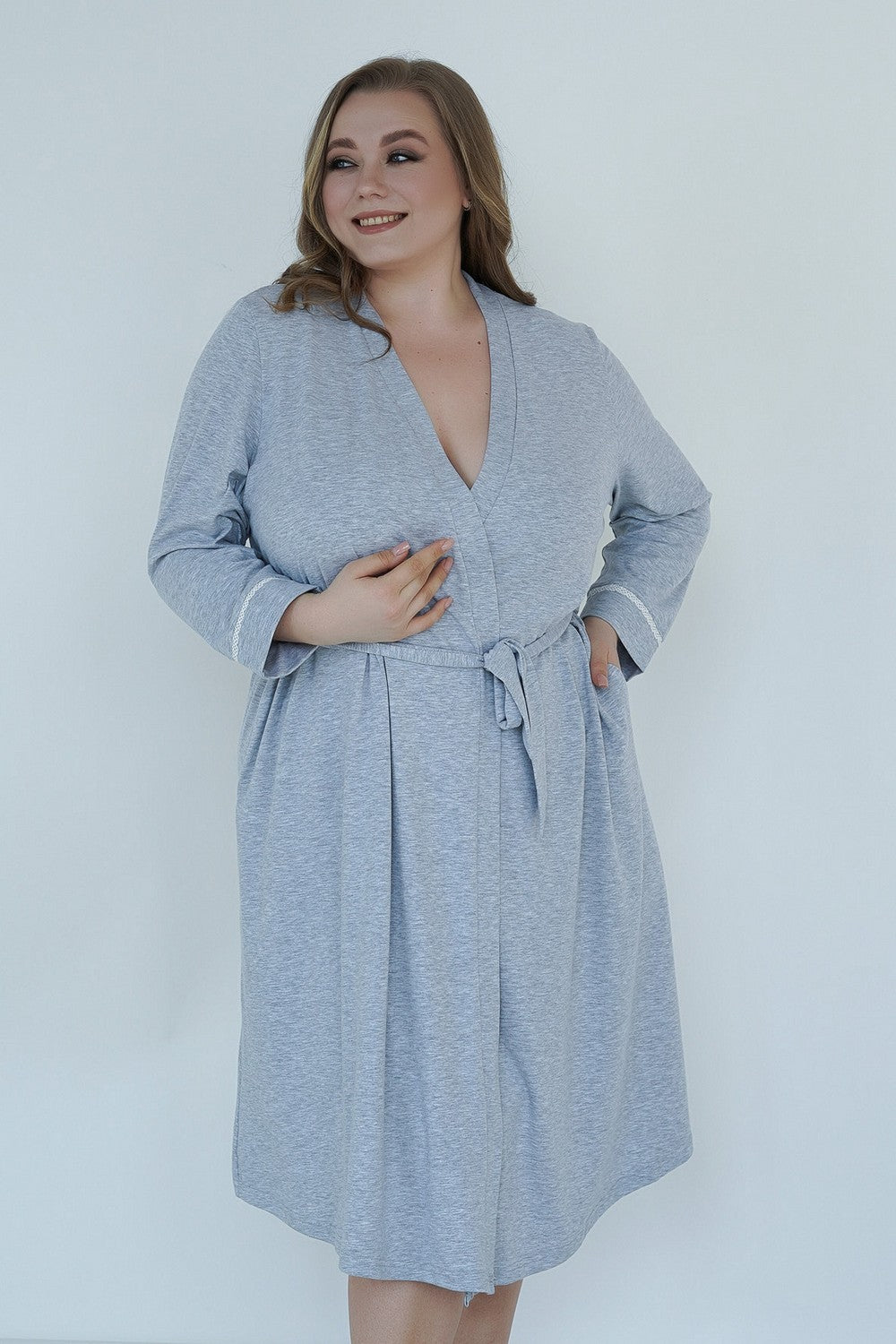 Трикотажный халат для беременных 25314 La Rose gray