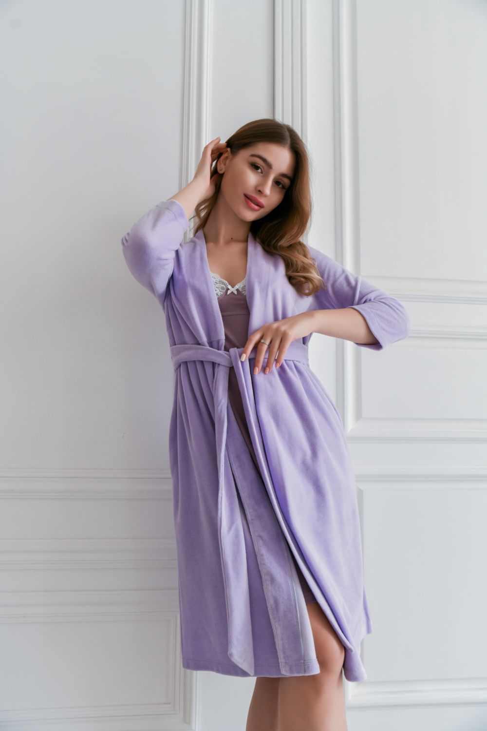 Велюровый халат для беременных и кормящих мам 25400 lilac