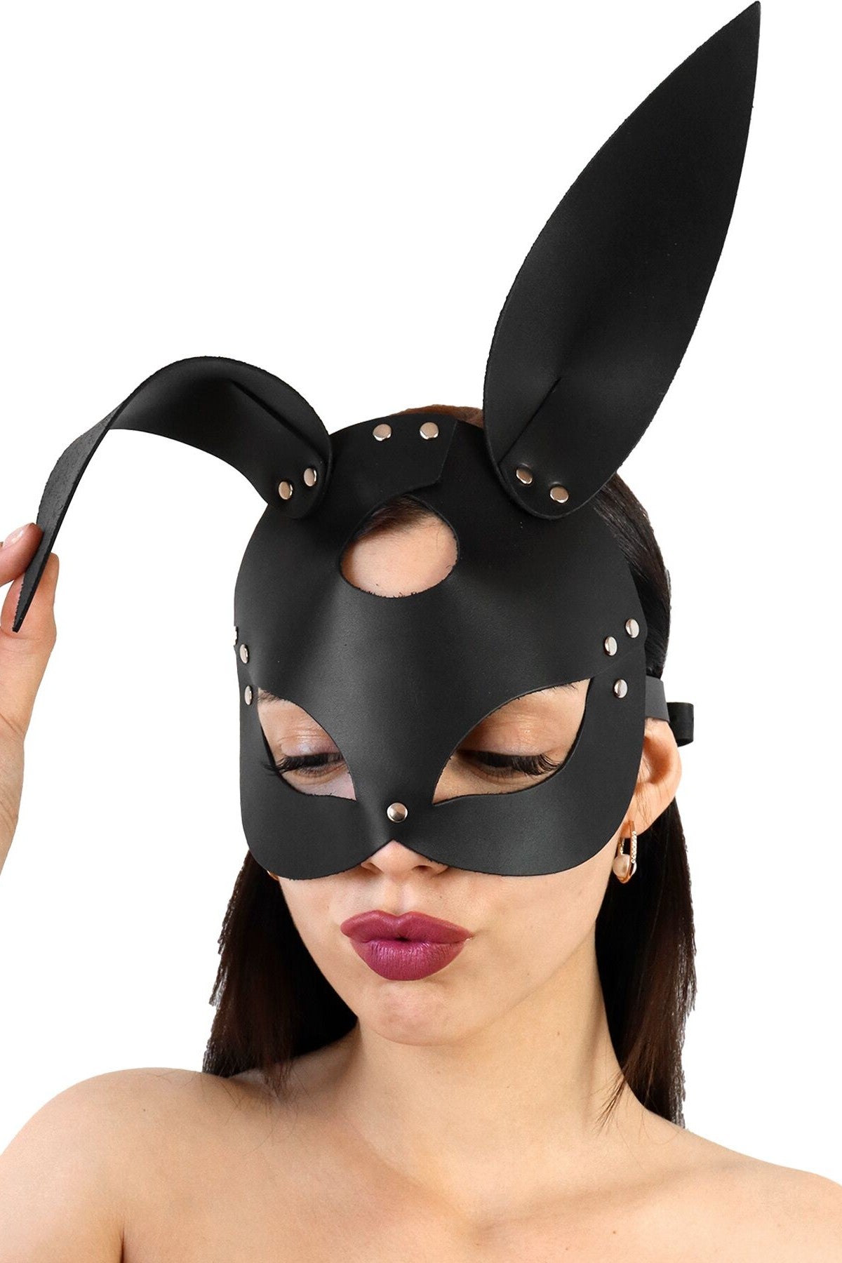 Кожаная маска Bunny black SO9644