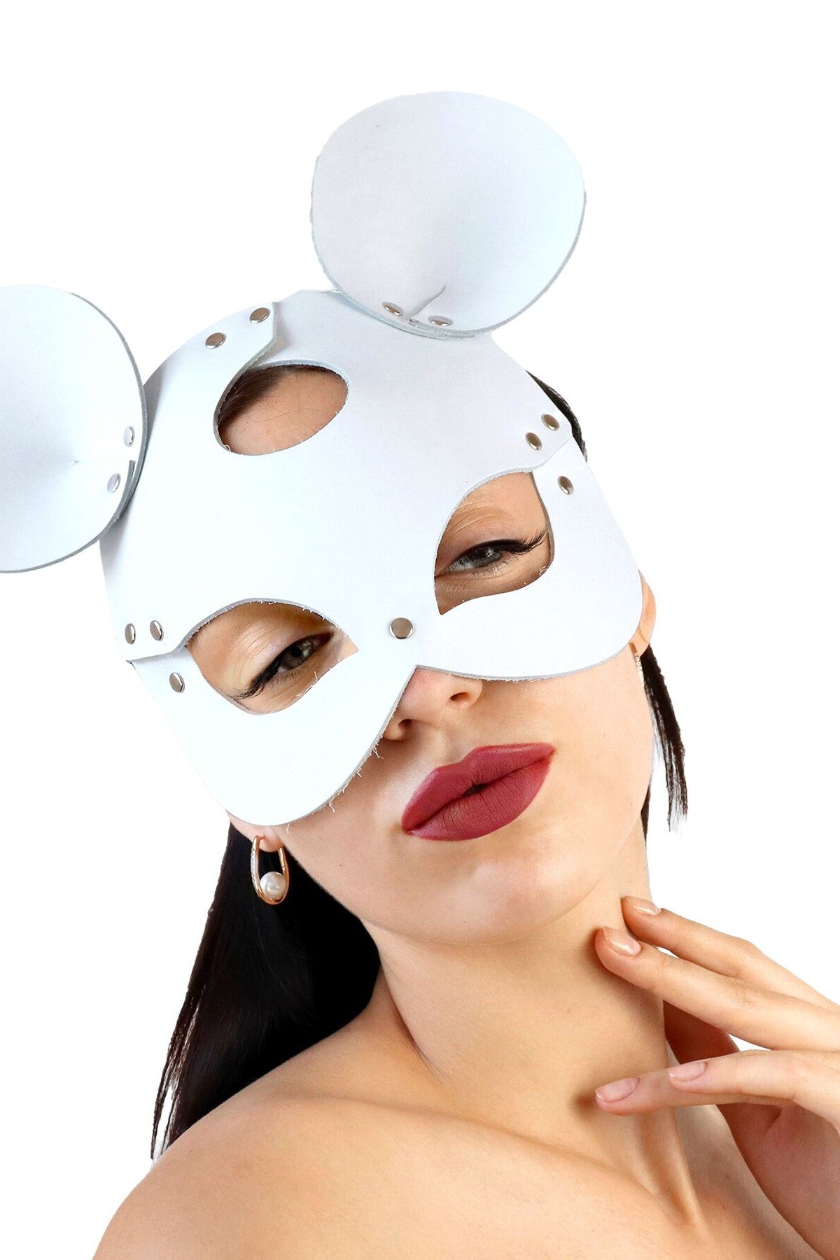 Кожаная маска Mouse white SO9651