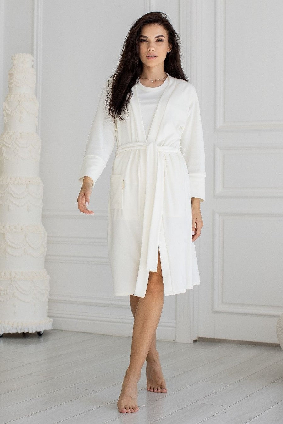 Велюровый халат с поясом Ха1600 ivory