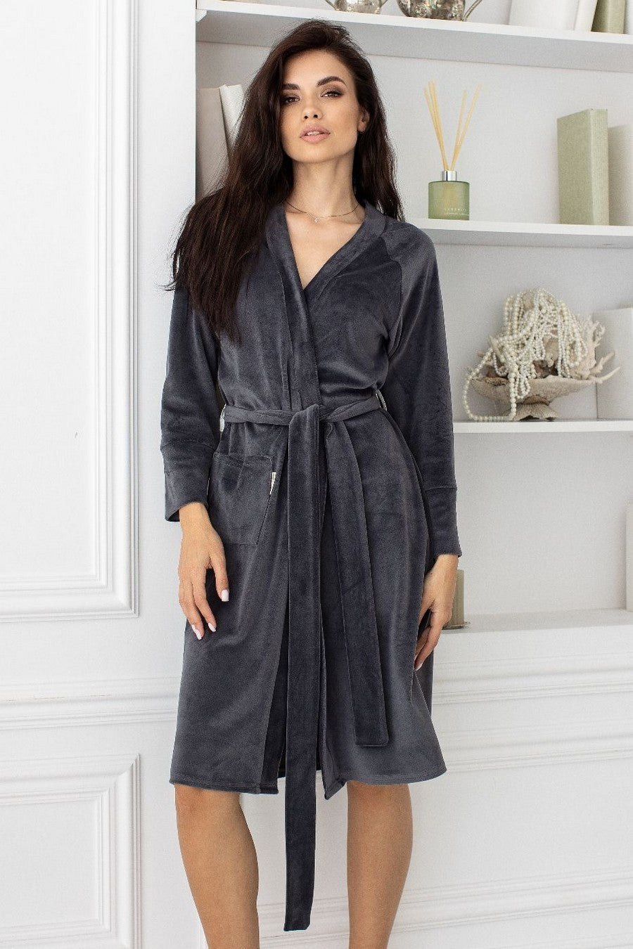 Велюровый халат с поясом Хг1600 graphite