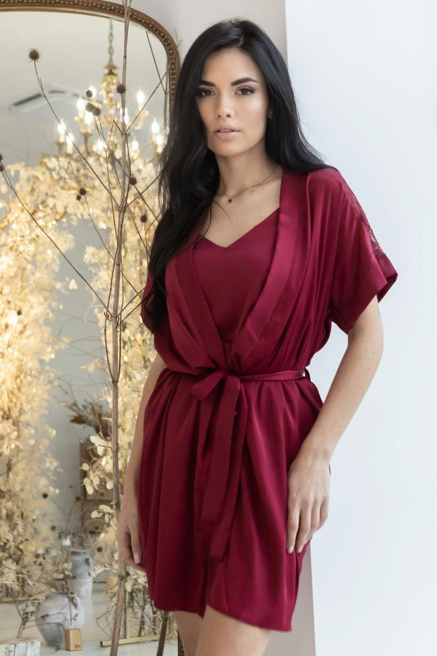 Шелковый домашний комплект Кб1017п burgundy