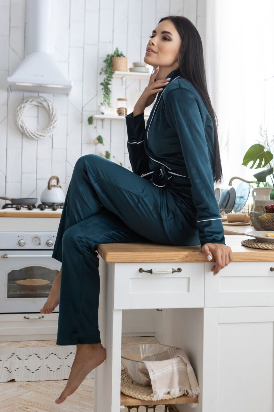 Велюровый домашний комплект Кб1424 dark green