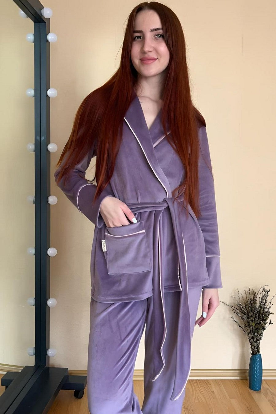 Велюровый домашний комплект Кл1424 lavender