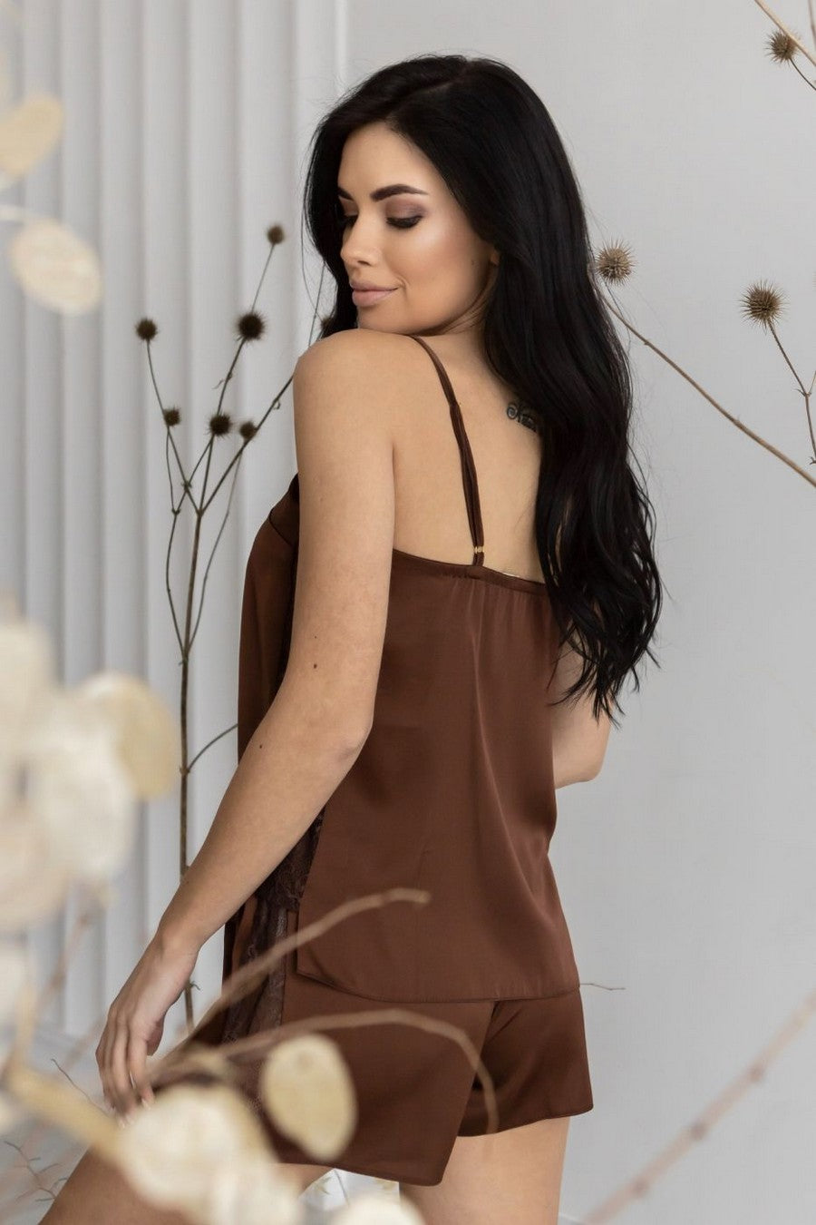 Шелковый домашний комплект Кш1017п brown