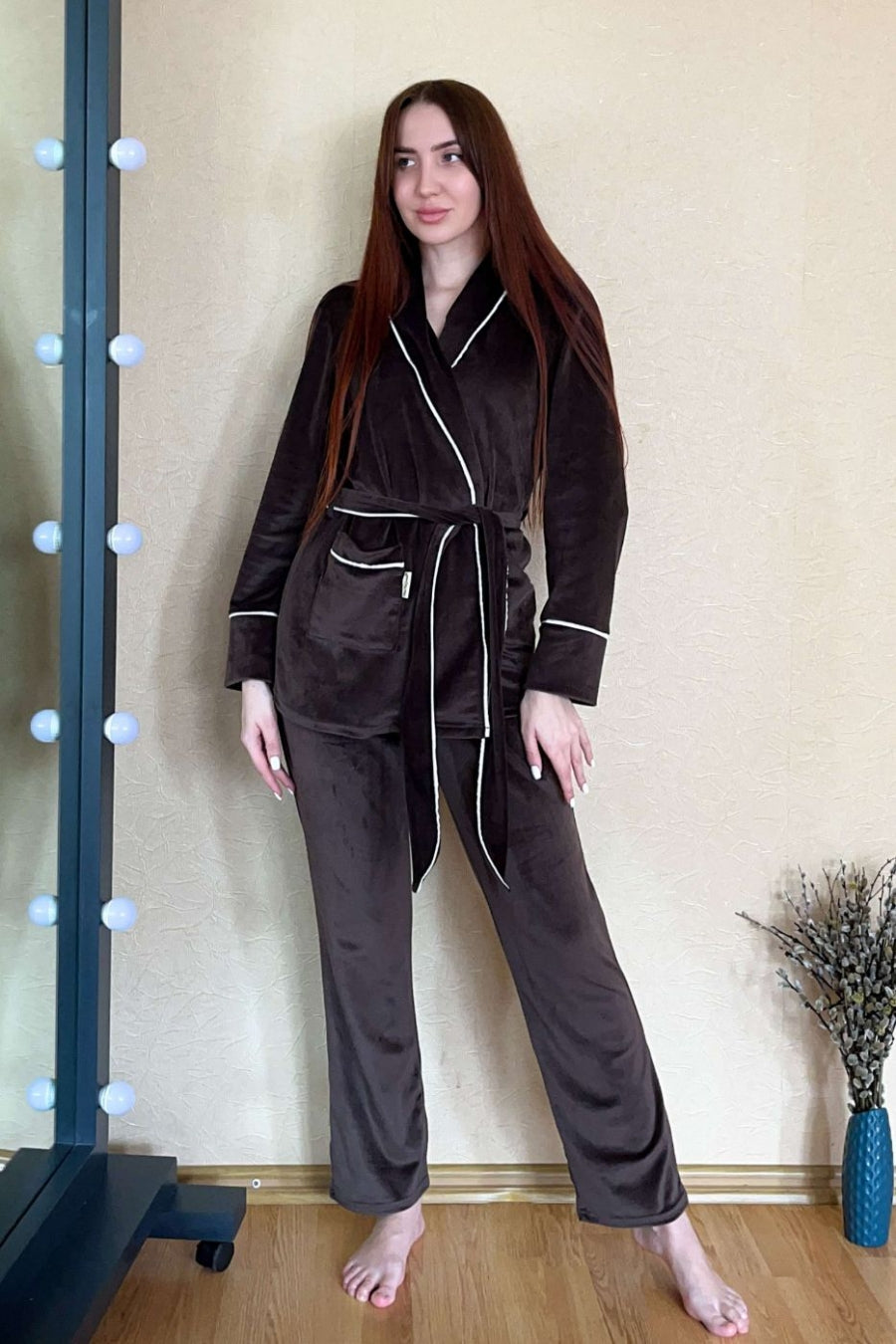 Велюровый домашний комплект Кш1424 brown