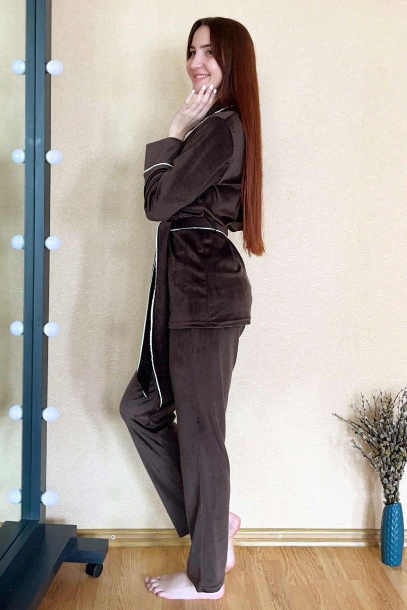 Велюровый домашний комплект Кш1424 brown