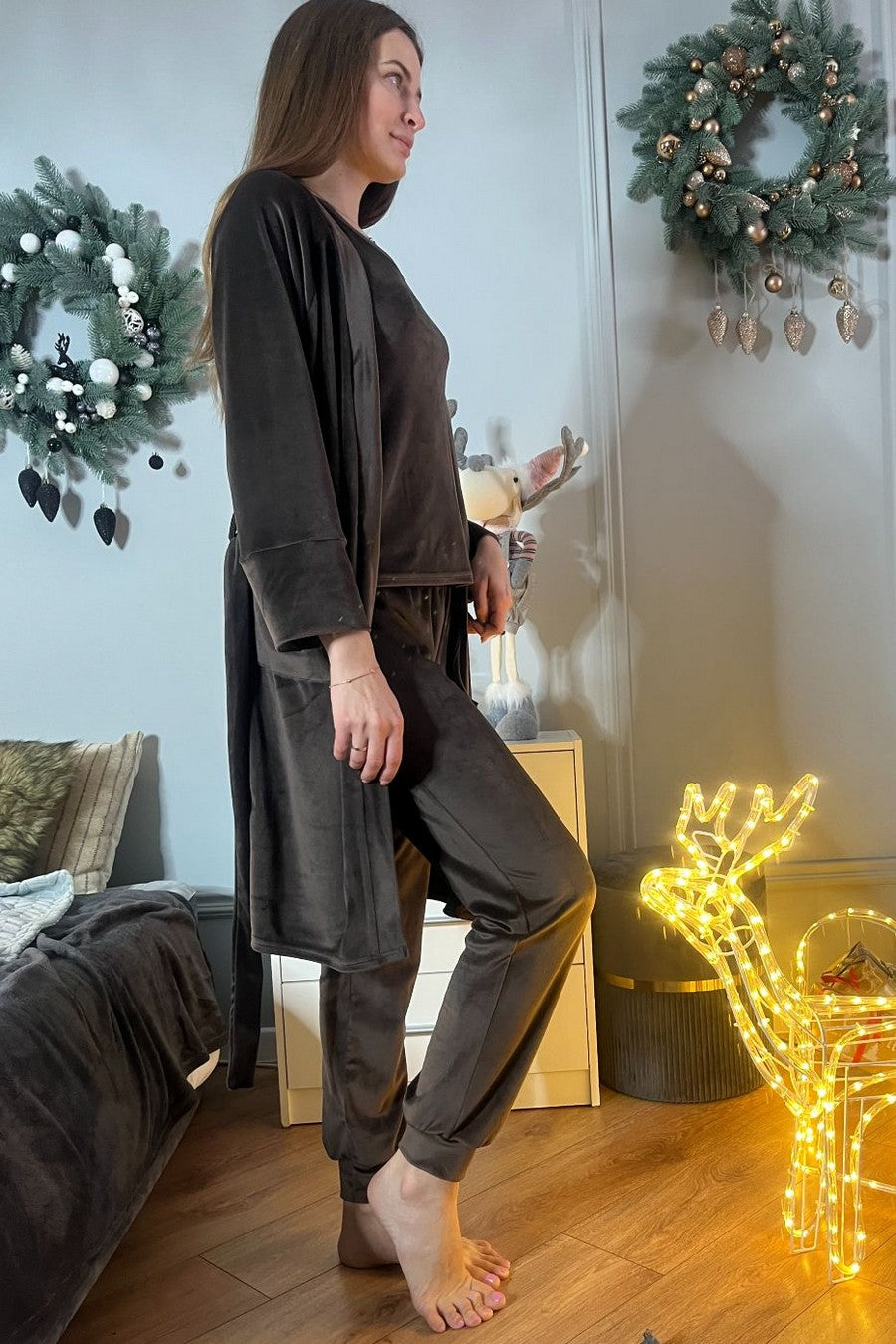 Велюровый комплект с брюками Кш1580 chocolate