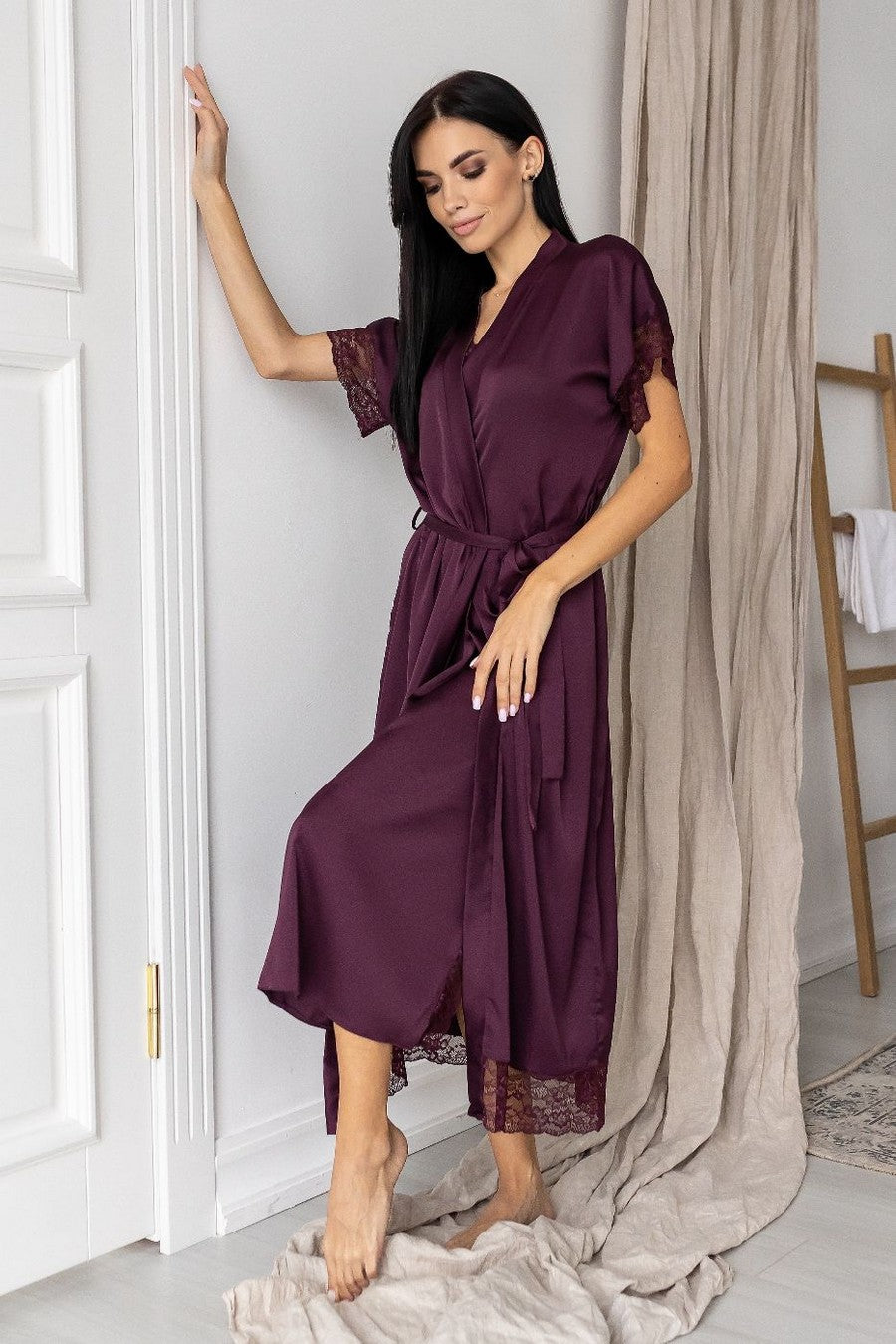 Шелковый комплект с сорочкой Ксл131н plum