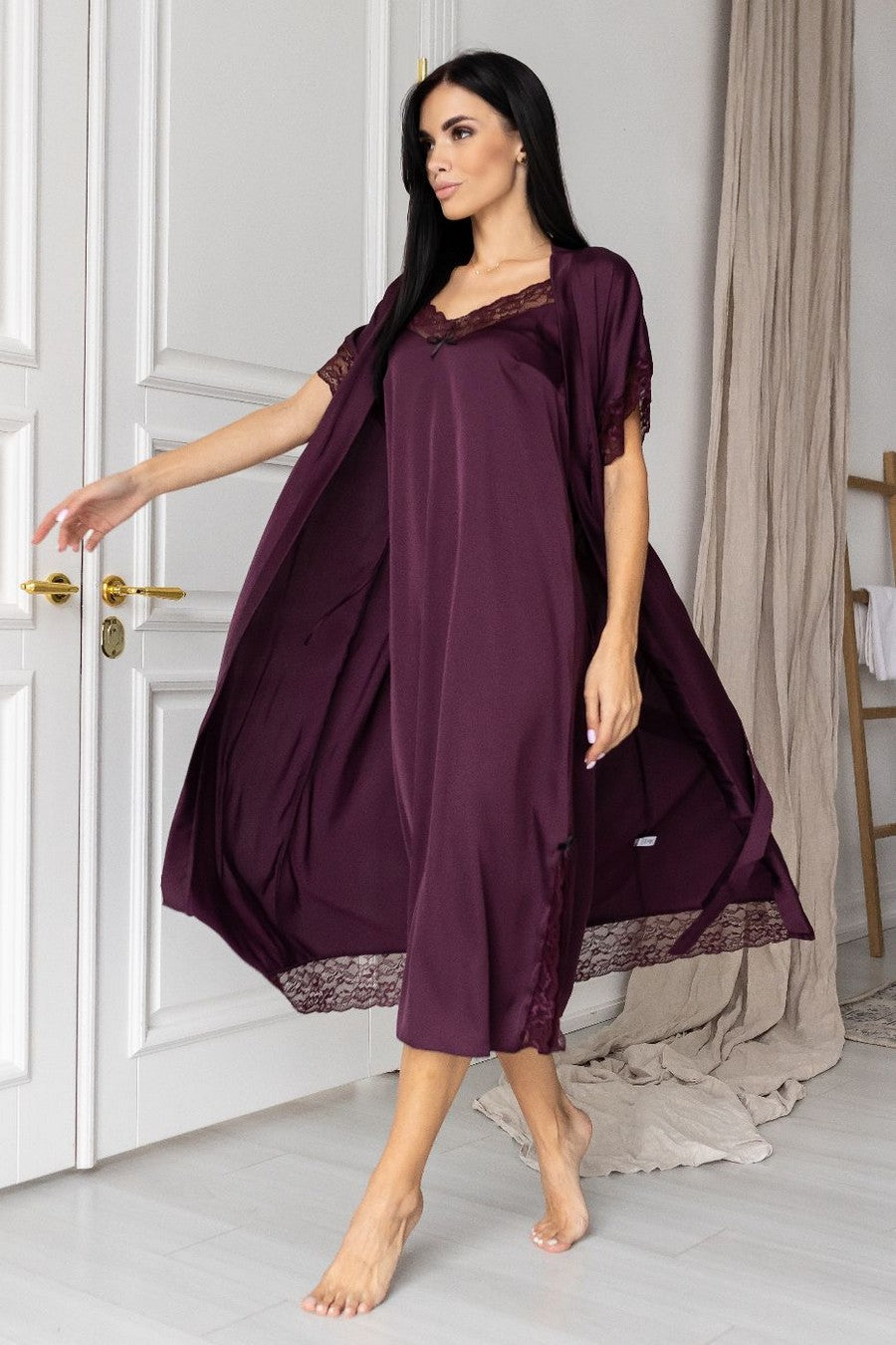 Шовковий комплект із сорочкою Ксл131н plum