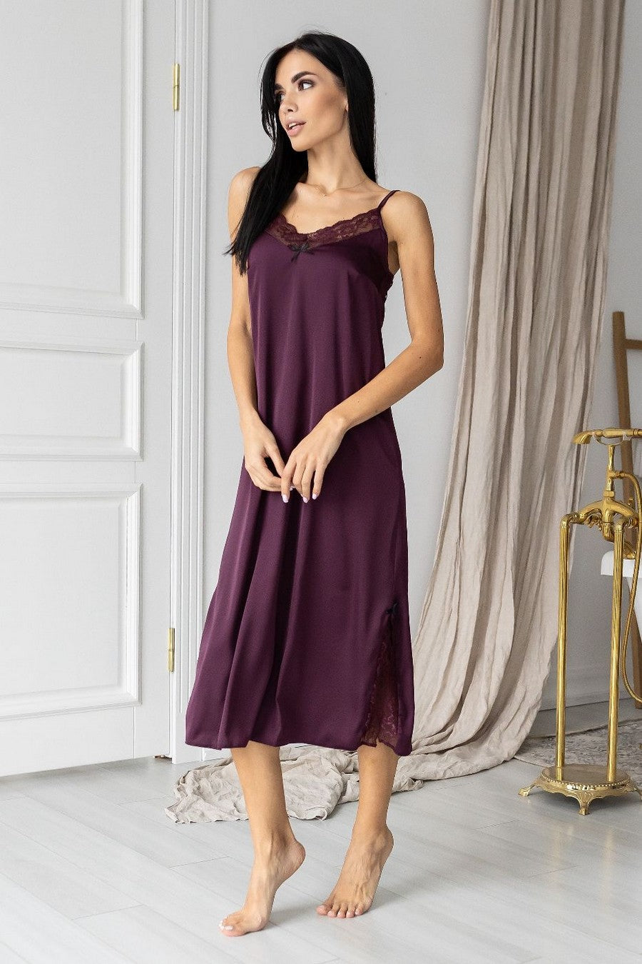 Шелковый комплект с сорочкой Ксл131н plum