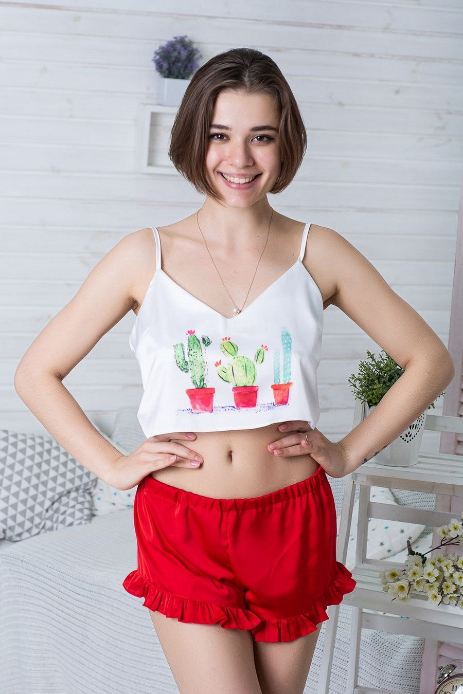 Пижама с рюшами П1-04 red