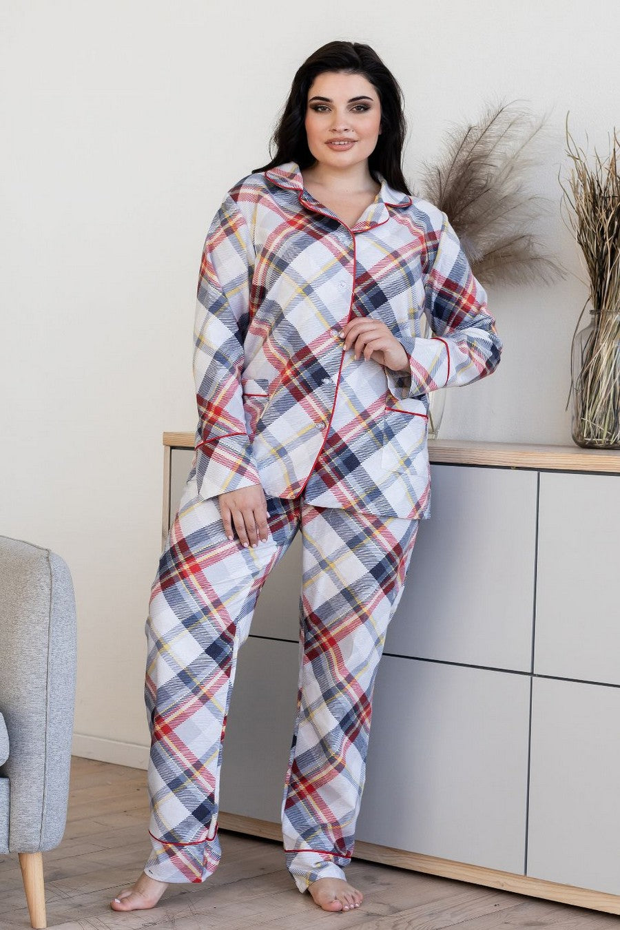Фланелевая пижама на пуговицах П1000 red