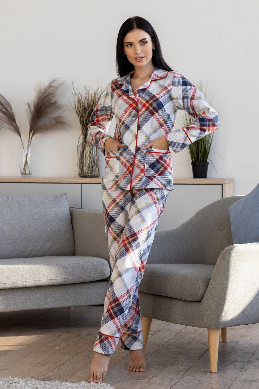 Фланелевая пижама на пуговицах П1000 red
